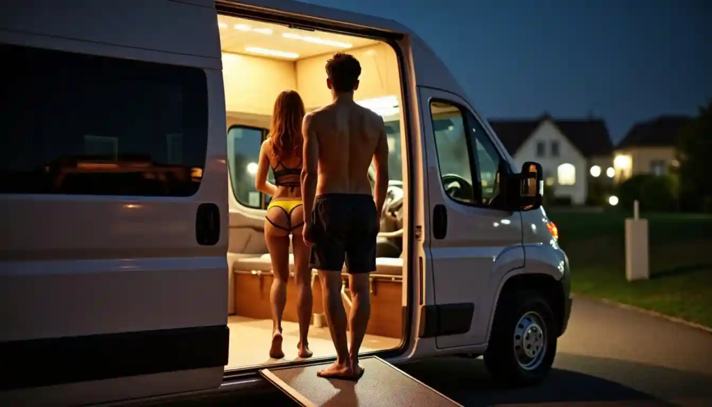 KL Escort Girl Escort girl and man exiting a camper van at night Escort Malay
